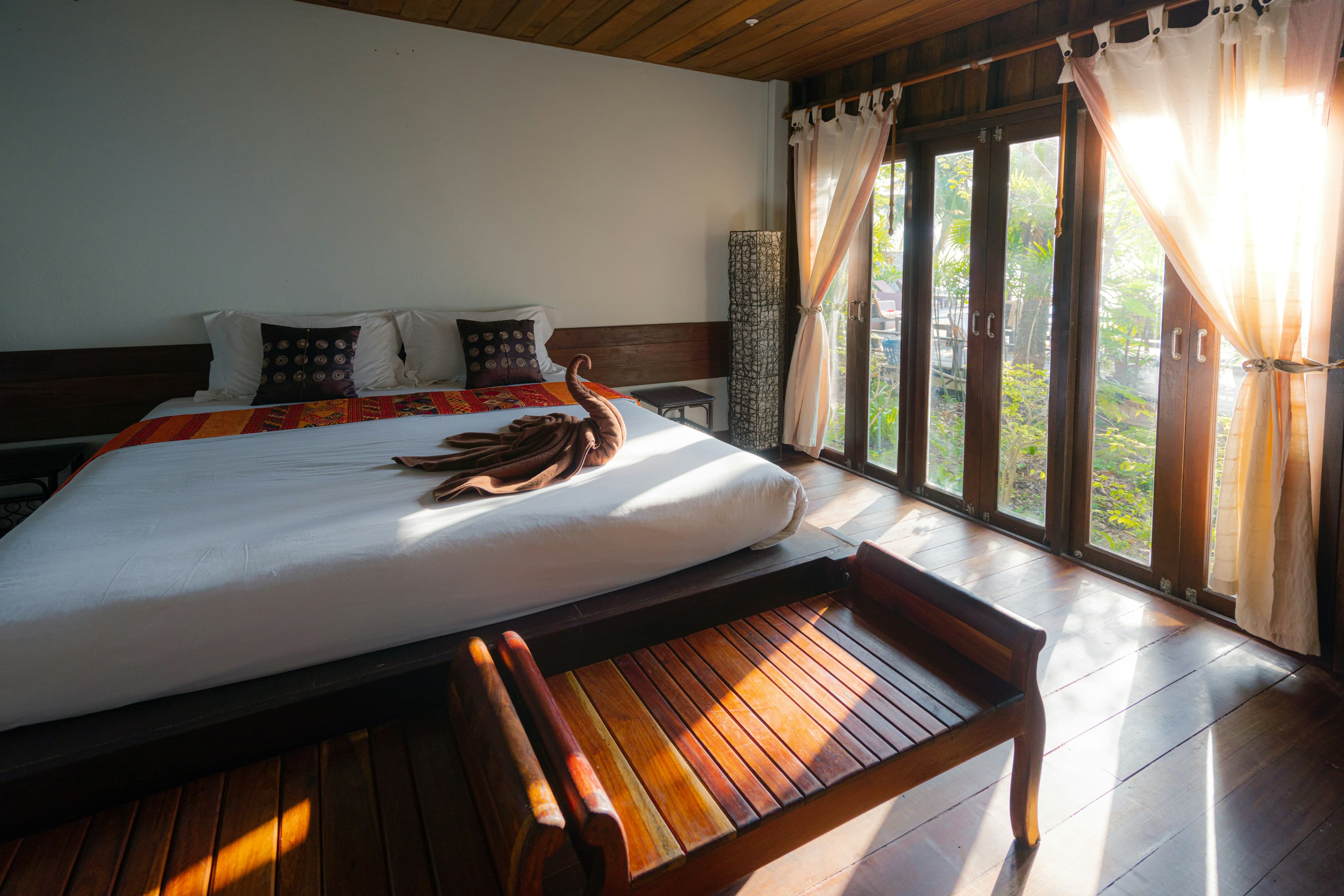 A neatly prepared bedroom