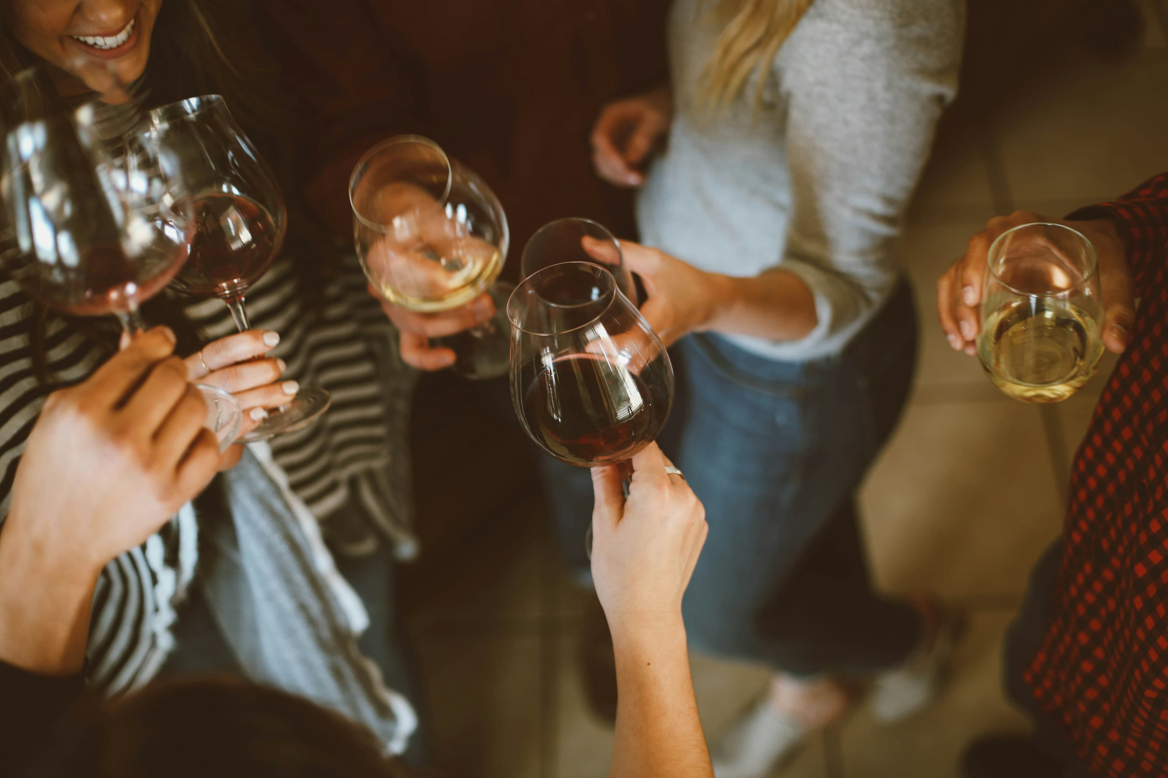 Guests raising wine glasses together